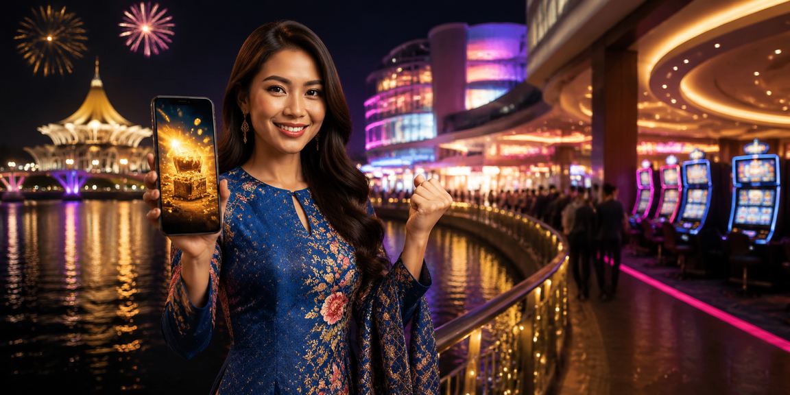 Pengguna Kuching menikmati kasino mudah alih sambil berpakaian baju kurung